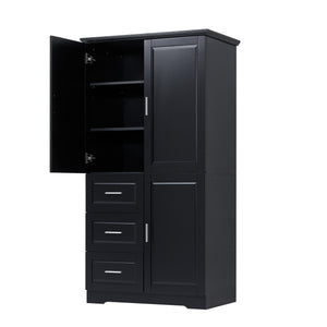 English Elm Tall Narrow Storage Cabinet with Doors and 3 Drawers – Adjustable Shelves, Anti-Tip, 45lb Capacity Black WF299285AAB