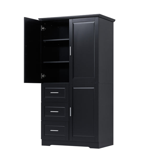 English Elm Tall Narrow Storage Cabinet with Doors and 3 Drawers – Adjustable Shelves, Anti-Tip, 45lb Capacity Black WF299285AAB