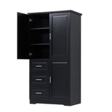 English Elm Tall and Wide Storage Cabinet With Doors For Bathroom/Office, Three Drawers, Black