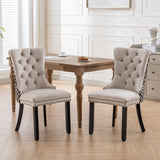 English Elm Classic Velvet Dining Chairs, High-End Tufted Solid Wood Contemporary Velvet Upholstered Dining Chair With Wood Legs Nailhead, Set Of 2,Beige and Patterned,Sw2201Bg