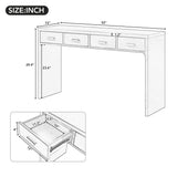 English Elm Trexm Modern Minimalist Console Table With Open Tabletop and Four Drawers With Metal Handles For Entry Way, Living Room and Dining Room (White)