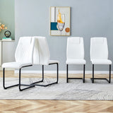 English Elm Modern Dining Chairs With Faux Leather Upholstered Seats - Dining Room Chairs With Metal Legs, Suitable For Kitchen, Living Room, Bedroom, Dining Room Side Chairs, Set Of 4 Pieces (White+Pu Leather)