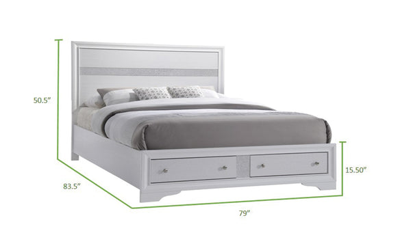 English Elm Traditional King 5-Piece Storage Bedroom Set with Headboard, Dresser, Chest, Nightstand & Mirror White 808857920362