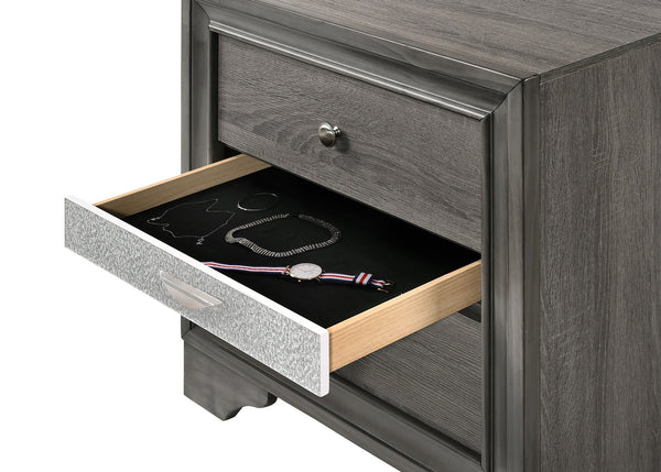 English Elm Matrix Acacia Nightstand with Full-Extension Drawers and Metal Pulls, Durable Gray Finish Elegance 808857668363