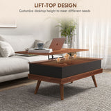 English Elm Homcom Lift Top Coffee Table, 39.25" Coffee Table With Hidden Compartments and Wood Legs, Walnut