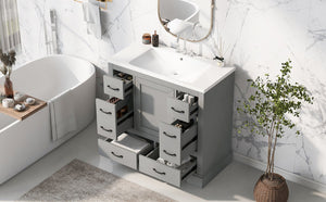 English Elm 36" Modern Bathroom Vanity with Ceramic Sink, Six Drawers, Adjustable Shelf, Solid Wood Build Grey SY999808AAE-6
