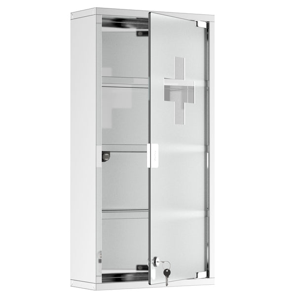 English Elm Kleankin Wall Mounted Medicine Cabinet – Lockable Stainless Steel Organizer With 4 Shelves & Glass Door W2225P157925