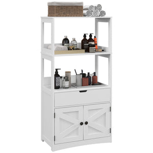 English Elm kleankin Farmhouse Linen Cabinet with Drawer & Shelves, Anti-Tip Bathroom Storage Tower, White W2225P157907