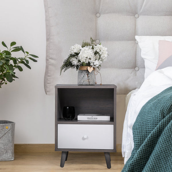 English Elm Set Sleek Two-Drawer Bedside Tables with Solid Wood Legs, Compact 16x12x28 in Storage for Bedroom Gray W2181P144002