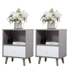 English Elm Set Sleek Two-Drawer Bedside Tables with Solid Wood Legs, Compact 16x12x28 in Storage for Bedroom Gray W2181P144002