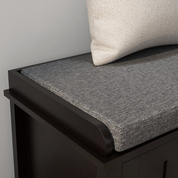 English Elm HOMCOM Modern Entryway Shoe Bench Ottoman with Sliding Doors, 6 Adjustable Shelves, Padded Seat, Black W2225P157909