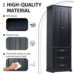 English Elm Tall Tall Storage Cabinet with Three Drawers and Doors for Bathroom or Office, Slim MDF Organizer Black WF299282AAB