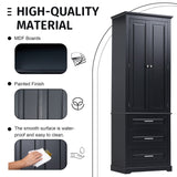 English Elm Tall Storage Cabinet With Three Drawers For Bathroom/Office, Black