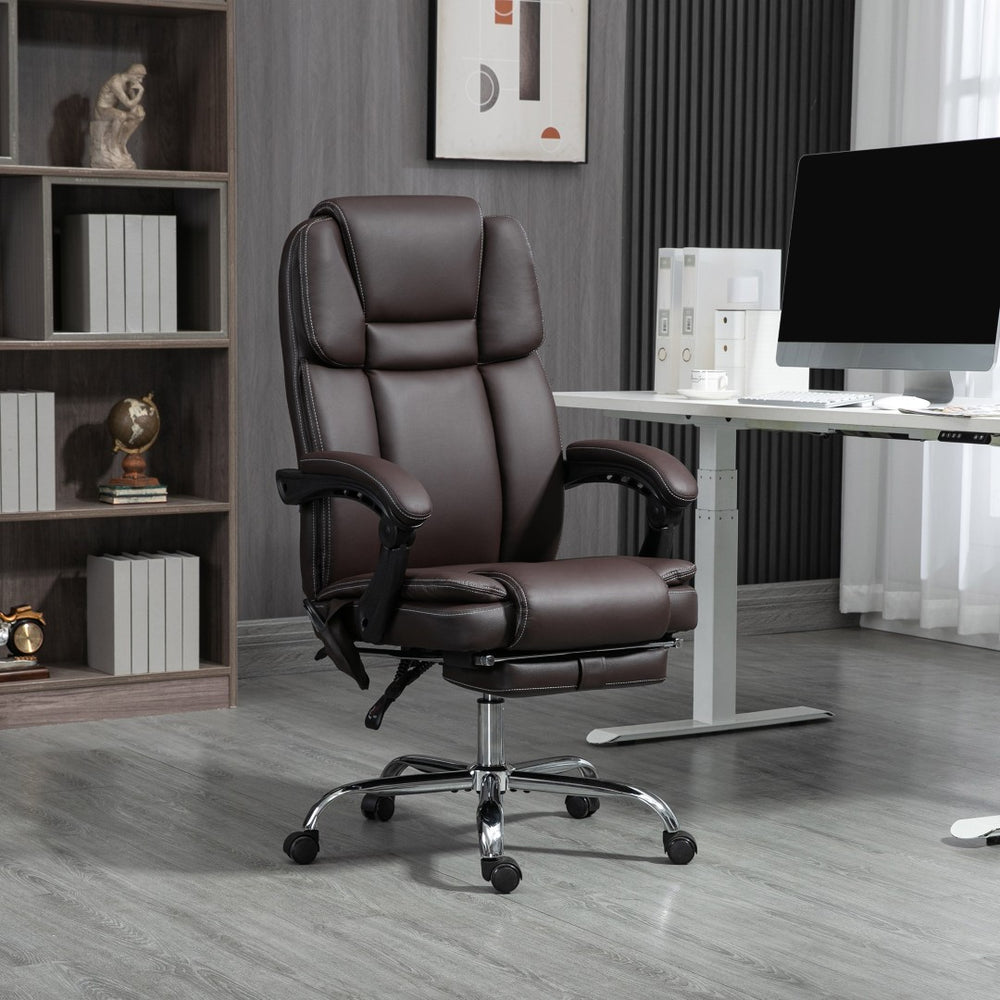 English Elm Vinsetto Ergonomic Massage Office Chair With Heat, Recline, Footrest & 6 Vibration Points, Brown W2225P157910-GIGA