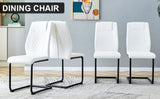 English Elm Modern Dining Chairs With Faux Leather Upholstered Seats - Dining Room Chairs With Metal Legs, Suitable For Kitchen, Living Room, Bedroom, Dining Room Side Chairs, Set Of 4 Pieces (White+Pu Leather)