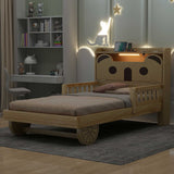 Twin Size Car Bed with Bear-Shaped Headboard, Usb and Led