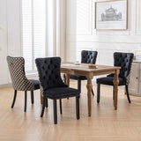 English Elm Classic Velvet Dining Chairs, High-End Tufted Solid Wood Contemporary Velvet Upholstered Dining Chair With Wood Legs Nailhead, Set Of 2,Black and Patterned,Sw2201Bk