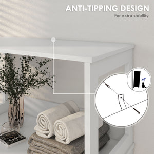 English Elm kleankin Farmhouse Linen Cabinet with Drawer & Shelves, Anti-Tip Bathroom Storage Tower, White W2225P157907