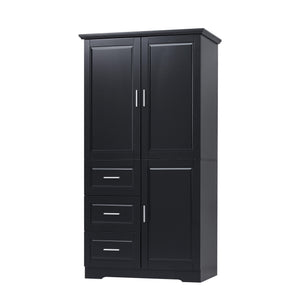 English Elm Tall Narrow Storage Cabinet with Doors and 3 Drawers – Adjustable Shelves, Anti-Tip, 45lb Capacity Black WF299285AAB
