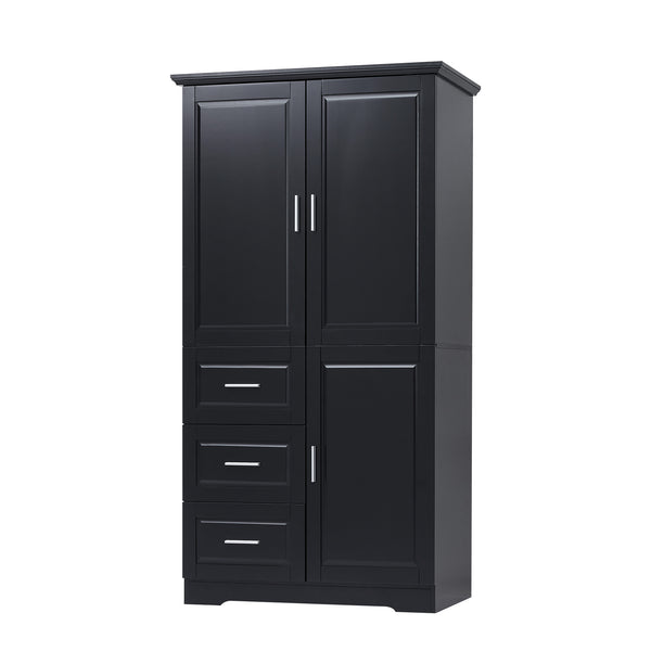 English Elm Tall Narrow Storage Cabinet with Doors and 3 Drawers – Adjustable Shelves, Anti-Tip, 45lb Capacity Black WF299285AAB
