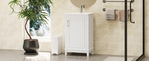 English Elm 20 Inch Modern Small Bathroom Vanity Cabinet with Ceramic Basin, Soft-Close Door & Storage White WF318756AAK
