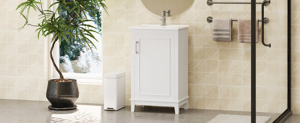 English Elm 20 Inch Modern Small Bathroom Vanity Cabinet with Ceramic Basin, Soft-Close Door & Storage White WF318756AAK