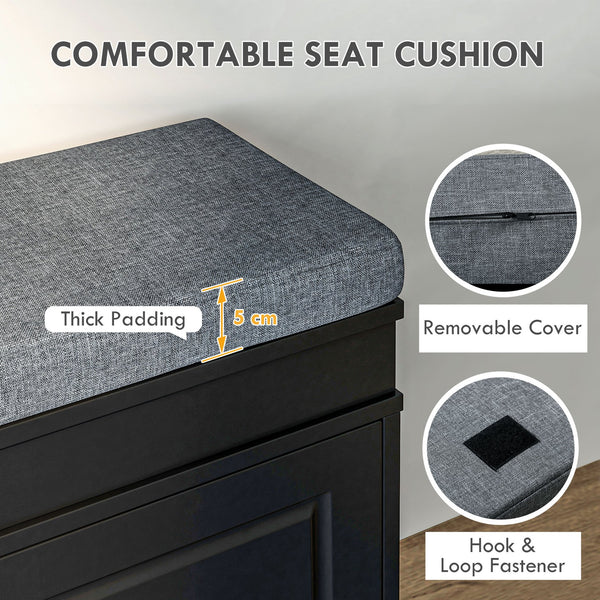 English Elm HOMCOM Shoe Rack Bench with Cushion, 2-Drawer Entryway Organizer, Adjustable Shelves, Holds 8 Pairs W2225P157923