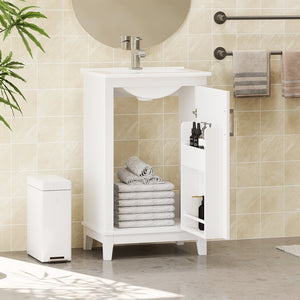 English Elm 20 Inch Modern Small Bathroom Vanity Cabinet with Ceramic Basin, Soft-Close Door & Storage White WF318756AAK