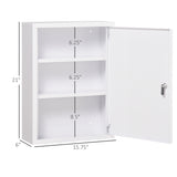 English Elm Kleankin 16" X 21" Wall Medicine Cabinet With Lock, 3 Tier Steel Locking Wall Cabinet For Bathroom, Kitchen With 2 Keys, White