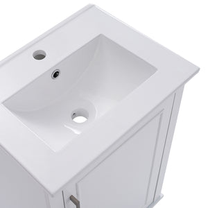 English Elm 20 Inch Modern Small Bathroom Vanity Cabinet with Ceramic Basin, Soft-Close Door & Storage White WF318756AAK