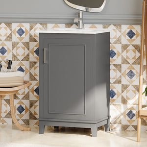 English Elm 20 Inch Modern Small Bathroom Vanity Cabinet with Ceramic Basin, Soft-Close Door & Storage Gray WF318756AAE