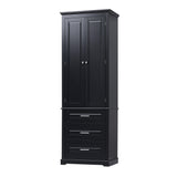 English Elm Tall Storage Cabinet With Three Drawers For Bathroom/Office, Black