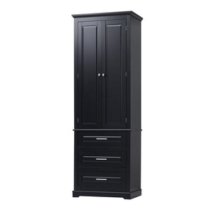 English Elm Tall Matte Black Storage Cabinet with Three Drawers and Enclosed Shelves for Home N725P333572B