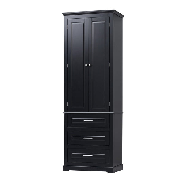 English Elm Tall Matte Black Storage Cabinet with Three Drawers and Enclosed Shelves for Home N725P333572B