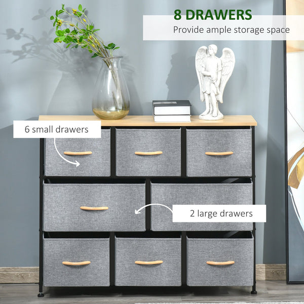English Elm HOMCOM 8-Drawer Fabric Dresser with Wood Top, Steel Frame, Foldable Organizer Tower for Bedroom W2225P157935