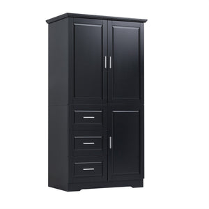 English Elm Tall Narrow Storage Cabinet with Doors and 3 Drawers – Adjustable Shelves, Anti-Tip, 45lb Capacity Black WF299285AAB