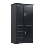 English Elm Tall and Wide Storage Cabinet With Doors For Bathroom/Office, Three Drawers, Black