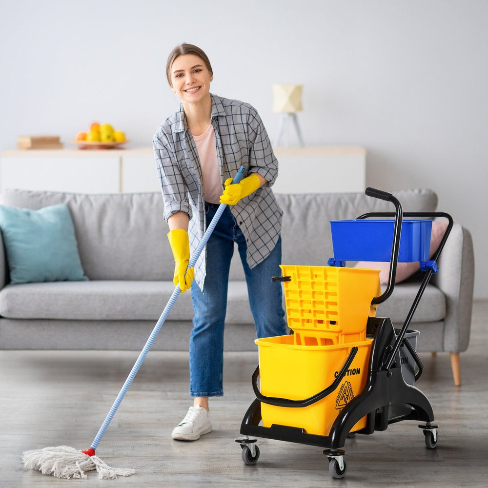 English Elm Homcom Rolling Mop Bucket Wringer Cart with Dual Chamber Design and Smooth Casters W2225P157917