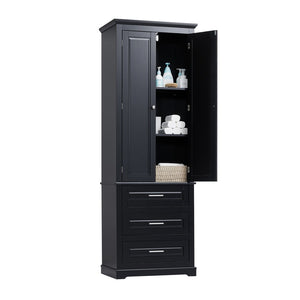 English Elm Tall Matte Black Storage Cabinet with Three Drawers and Enclosed Shelves for Home N725P333572B