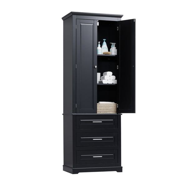 English Elm Tall Matte Black Storage Cabinet with Three Drawers and Enclosed Shelves for Home N725P333572B
