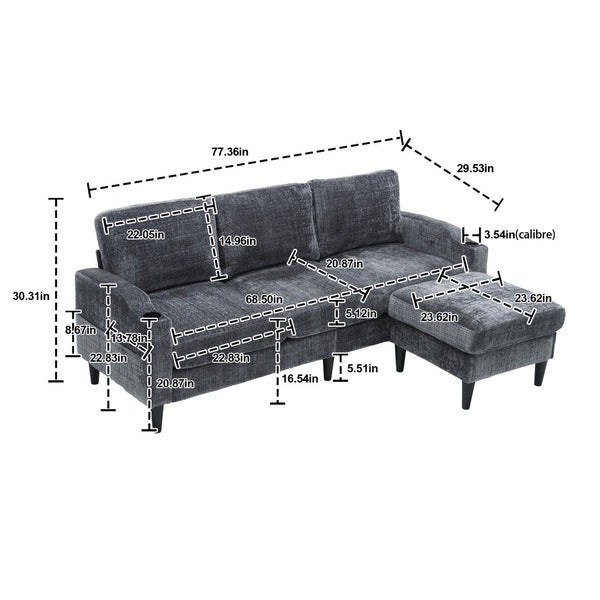 English Elm United We Win Chenille Three Seat Sectional Sofa with Storage Ottoman and Cup Holders Grey W1568142738