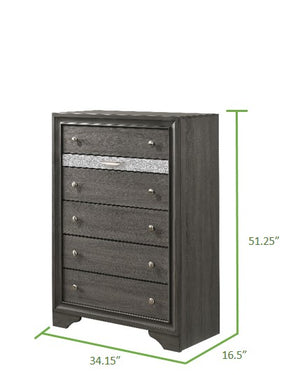 English Elm Traditional Full 5PC Storage Bedroom Set in Gray – Elegant Engineered Wood, Sleek Silver Knobs, Ample Drawer Storage B009S01346