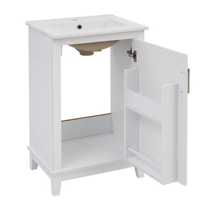 English Elm 20 Inch Modern Small Bathroom Vanity Cabinet with Ceramic Basin, Soft-Close Door & Storage White WF318756AAK