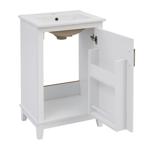 English Elm 20 Inch Modern Small Bathroom Vanity Cabinet with Ceramic Basin, Soft-Close Door & Storage White WF318756AAK
