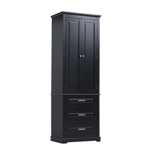 English Elm Tall Tall Storage Cabinet with Three Drawers and Doors for Bathroom or Office, Slim MDF Organizer Black WF299282AAB