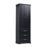 English Elm Tall Storage Cabinet With Three Drawers For Bathroom/Office, Black