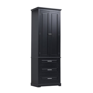 English Elm Tall Matte Black Storage Cabinet with Three Drawers and Enclosed Shelves for Home N725P333572B