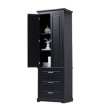 English Elm Tall Storage Cabinet With Three Drawers For Bathroom/Office, Black