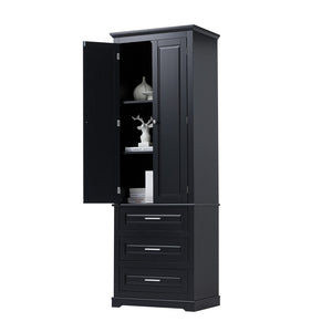 English Elm Tall Matte Black Storage Cabinet with Three Drawers and Enclosed Shelves for Home N725P333572B