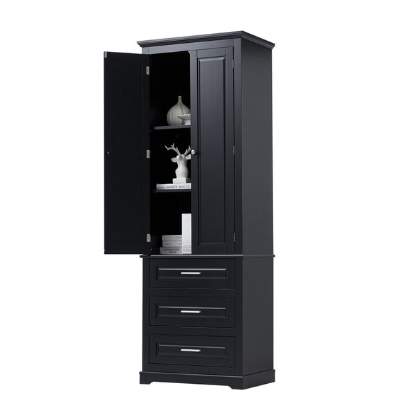 English Elm Tall Matte Black Storage Cabinet with Three Drawers and Enclosed Shelves for Home N725P333572B
